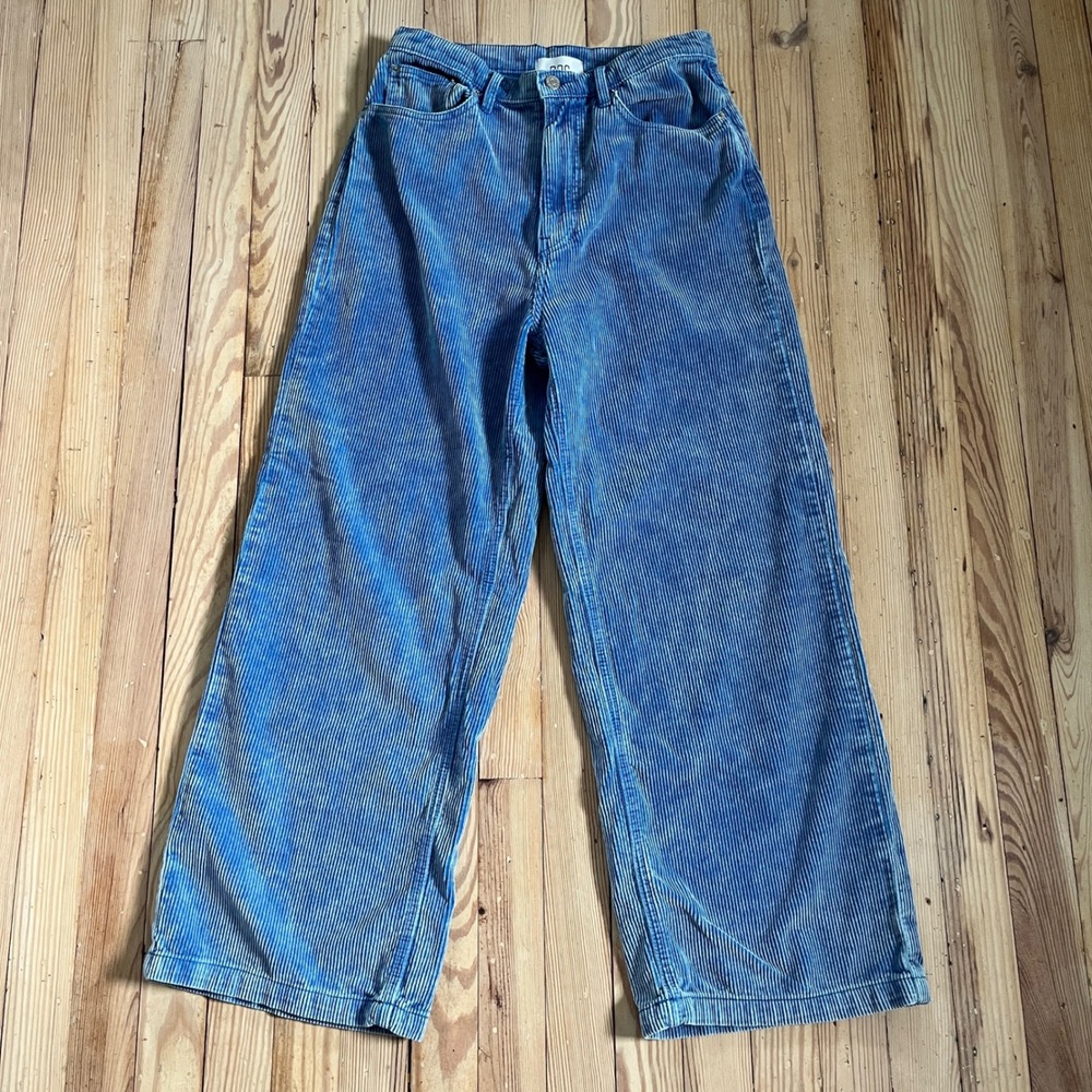 BDG High & Wide Corduroy Pants Womens 30 Blue Wide Leg High Rise Ribbed Trousers